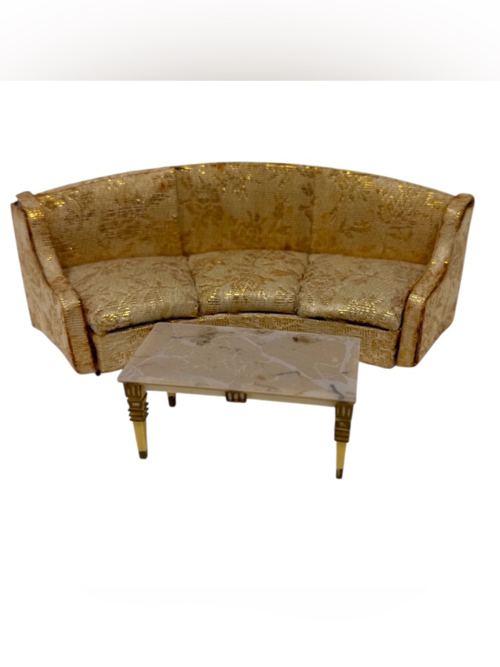 Mini Petite Princess Salon Curved Sofa Beige/Gold  With Marbled  Coffee Table